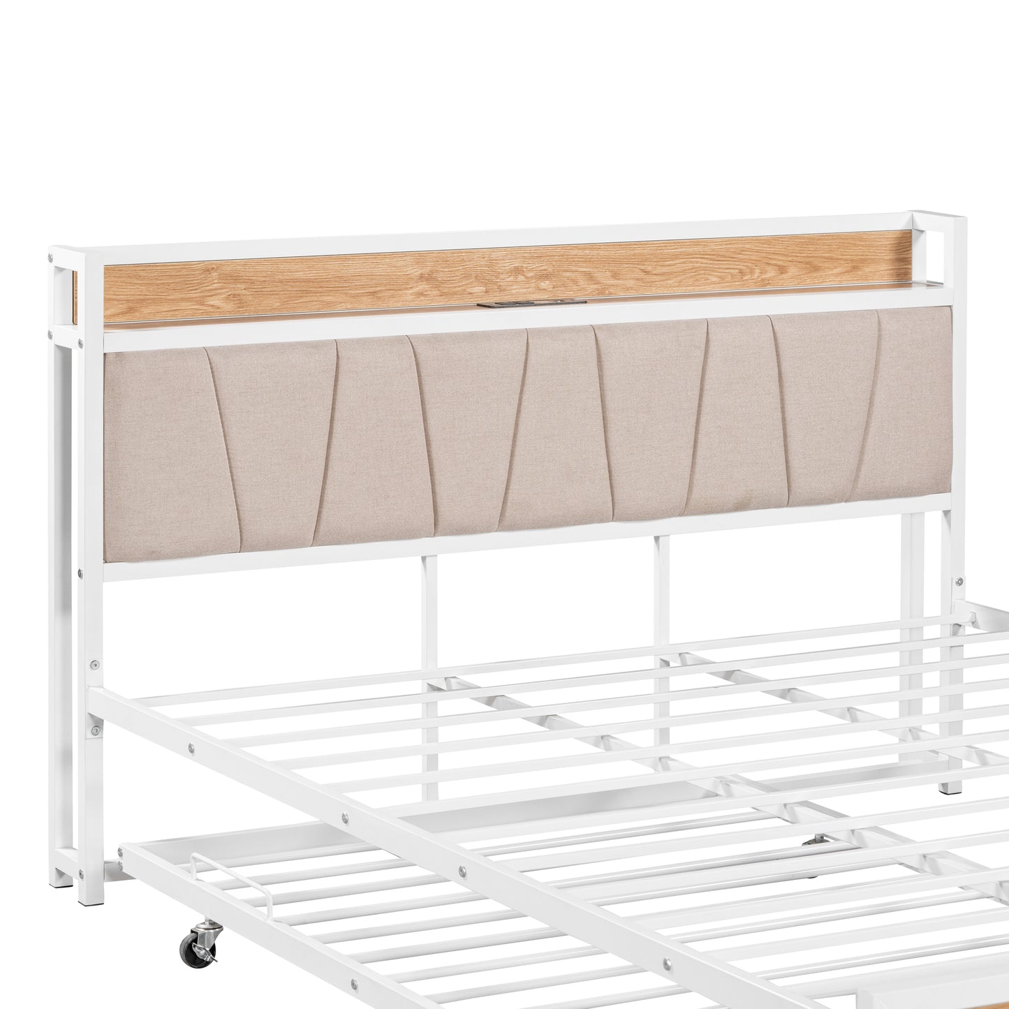 Quest Queen Size Metal Platform Bed Frame with Trundle - White