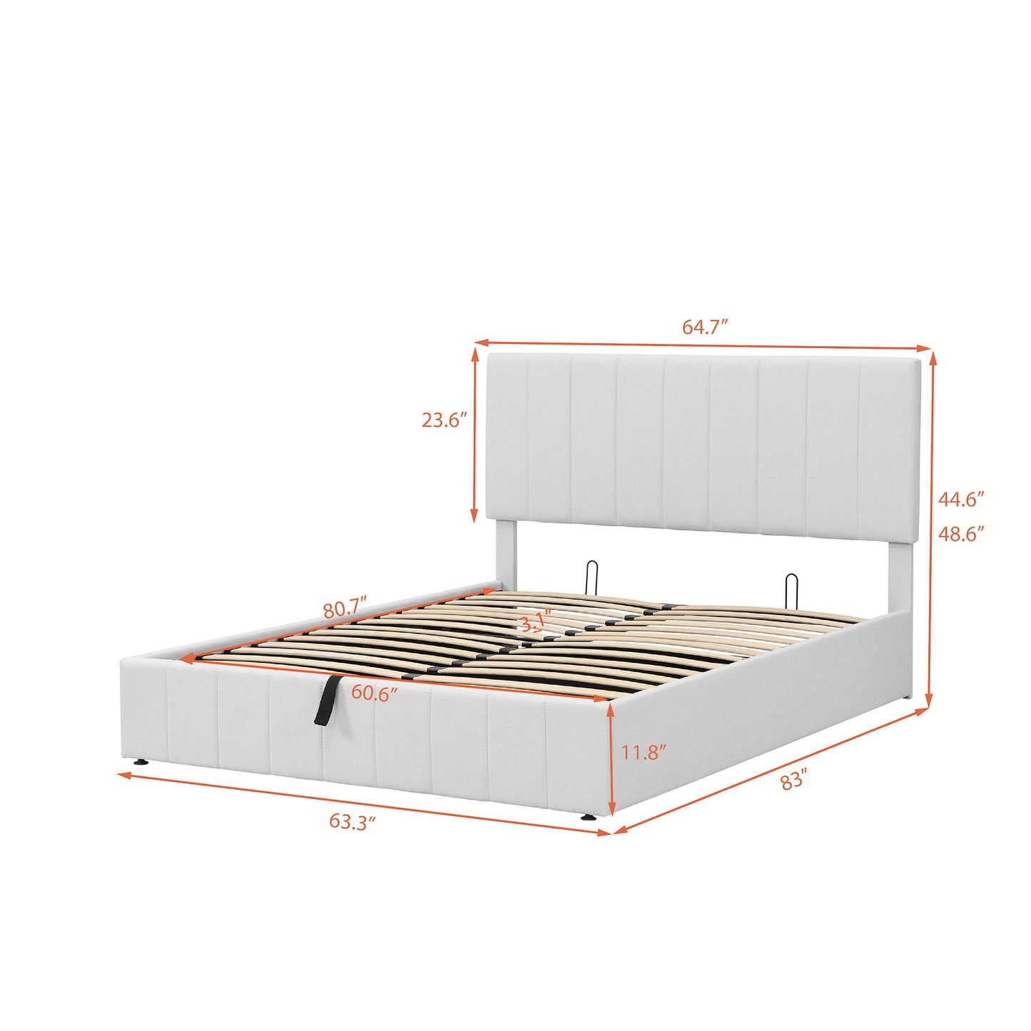 Shell Queen Size Storage Bed w Hydraulic System - White