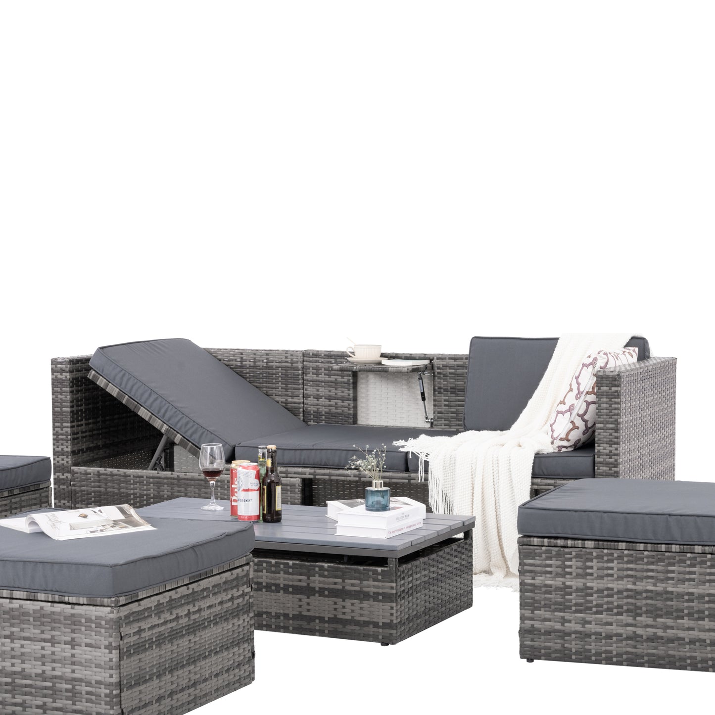 Raney 5 Pc PE Rattan Wicker Outdoor Patio Furniture Set - Gray