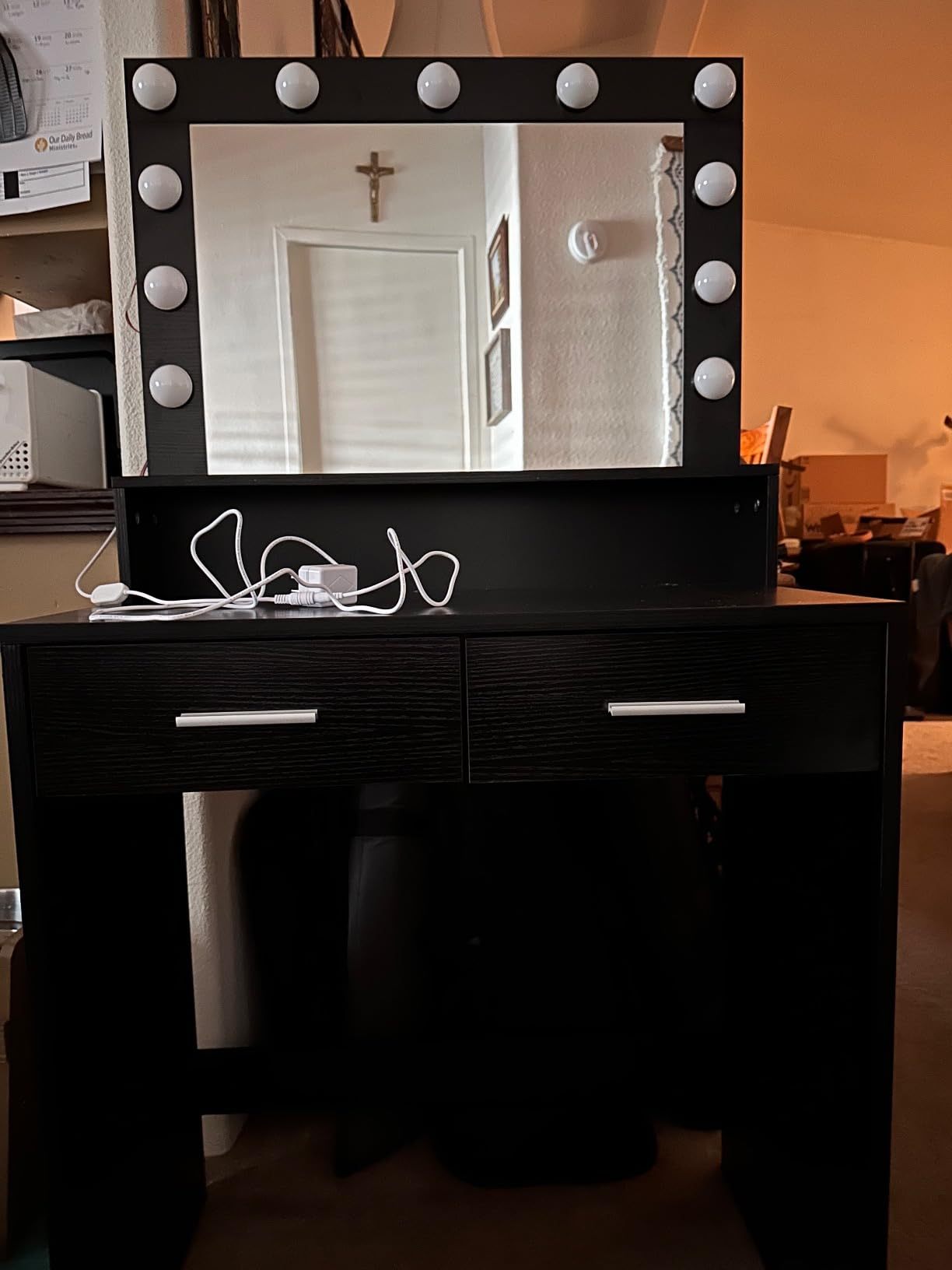 Neve Vanity Desk with Mirror and Lights - Black