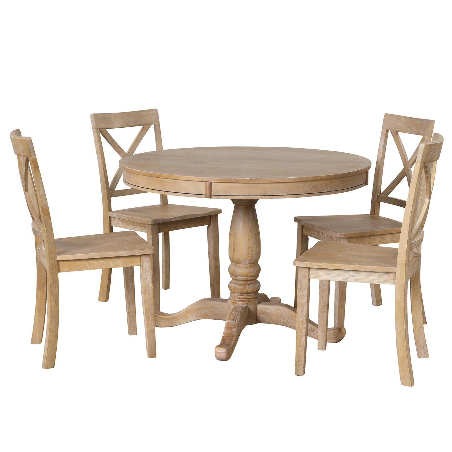 Vivia 5pc Dining Set Round Table 4x side Chairs - Natural