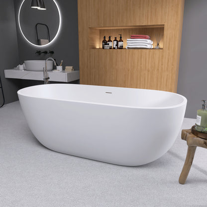 Hana 55" Oval Shape  Acrylic Freestanding  Soaking Bathtub - Matte White