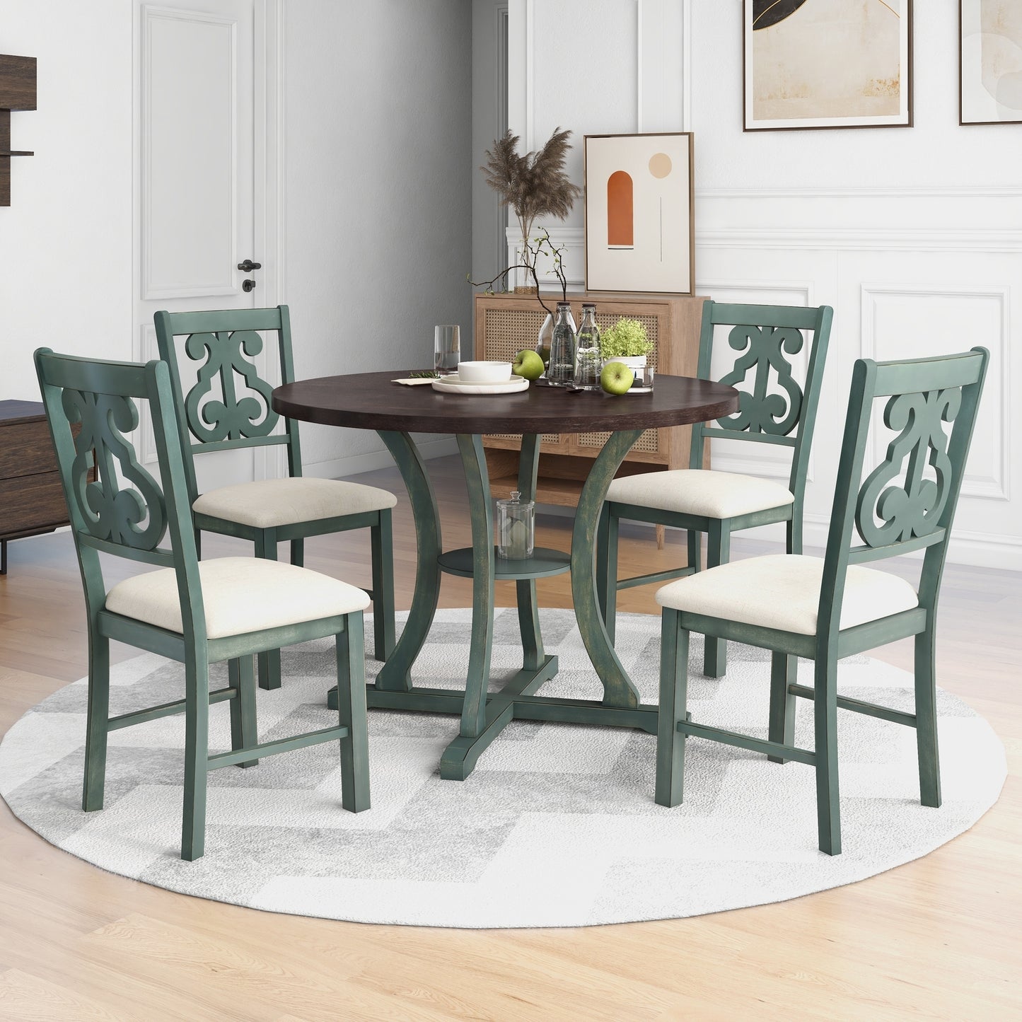 Tristan 5pc Dining Set Round Table 4x Side Chairs - Antique Blue