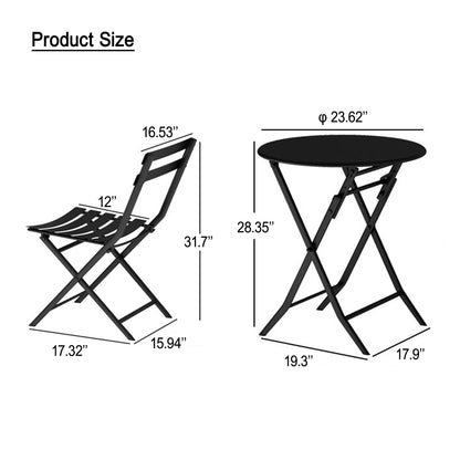 Davina 3 Pc Patio Bistro Set of Foldable Round Table and Chairs - White