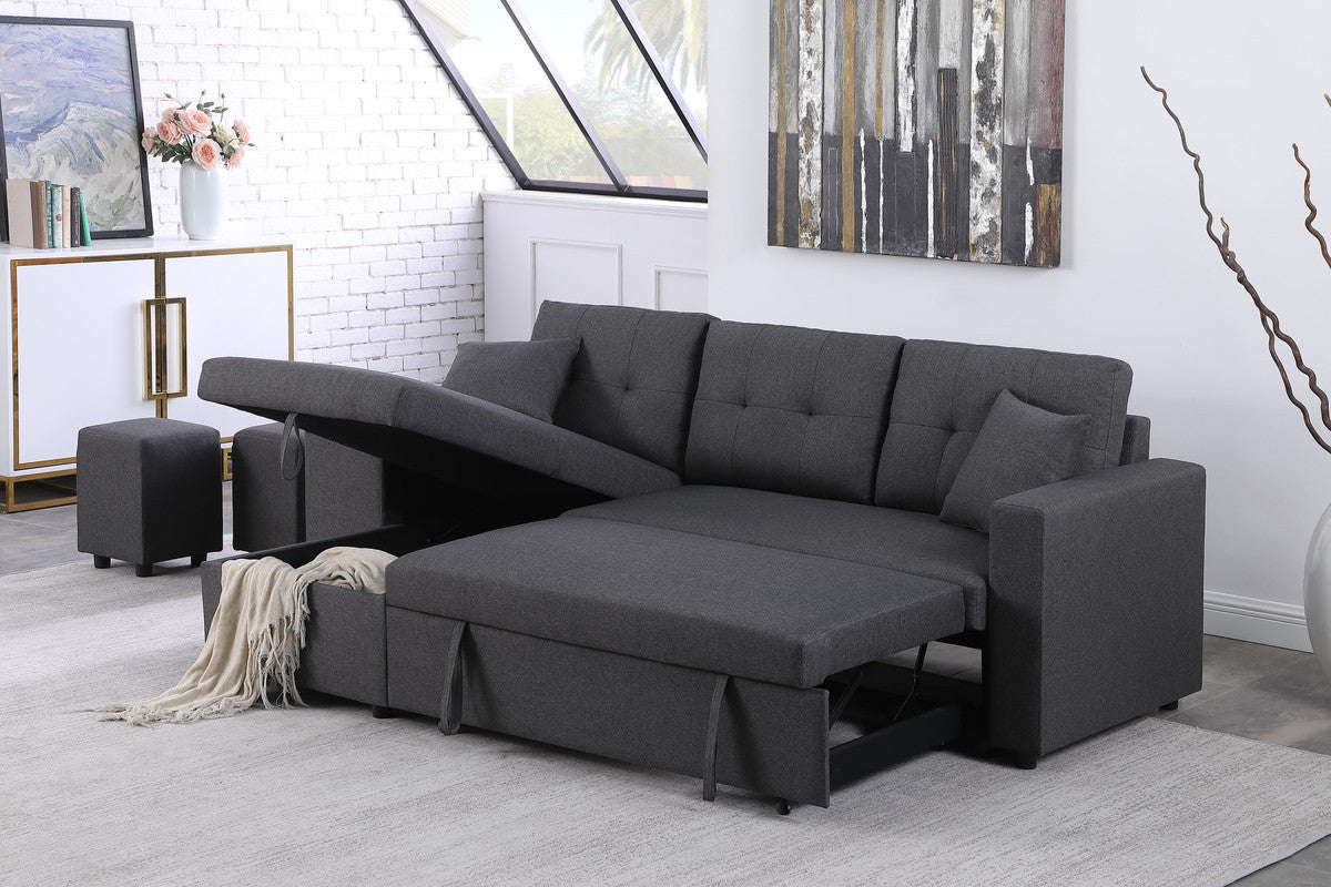 Dennis Fabric Reversible Sleeper Sectional with Storage Chaise and 2 Stools - Dark Gray