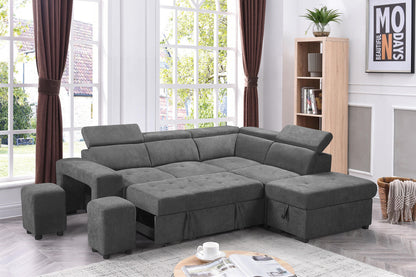 Henrik Sleeper Sectional Sofa with Storage Ottoman and 2 Stools - Light Gray