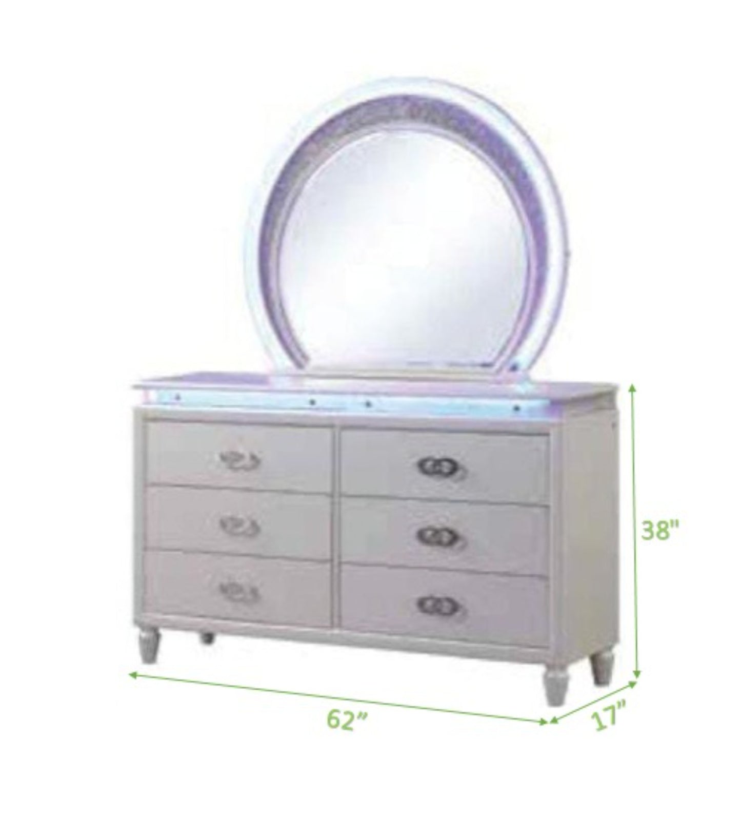 Perla 6 Drawer LED Dresser - White