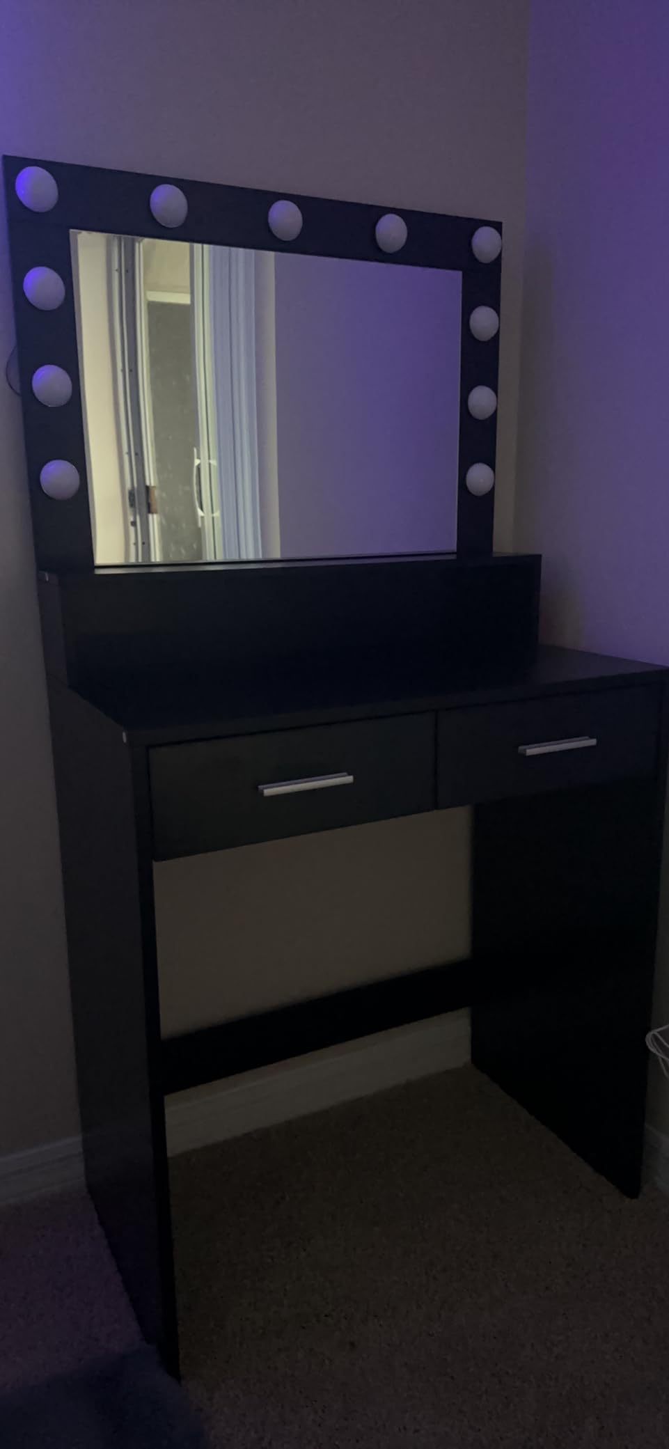 Neve Vanity Desk with Mirror and Lights - Black