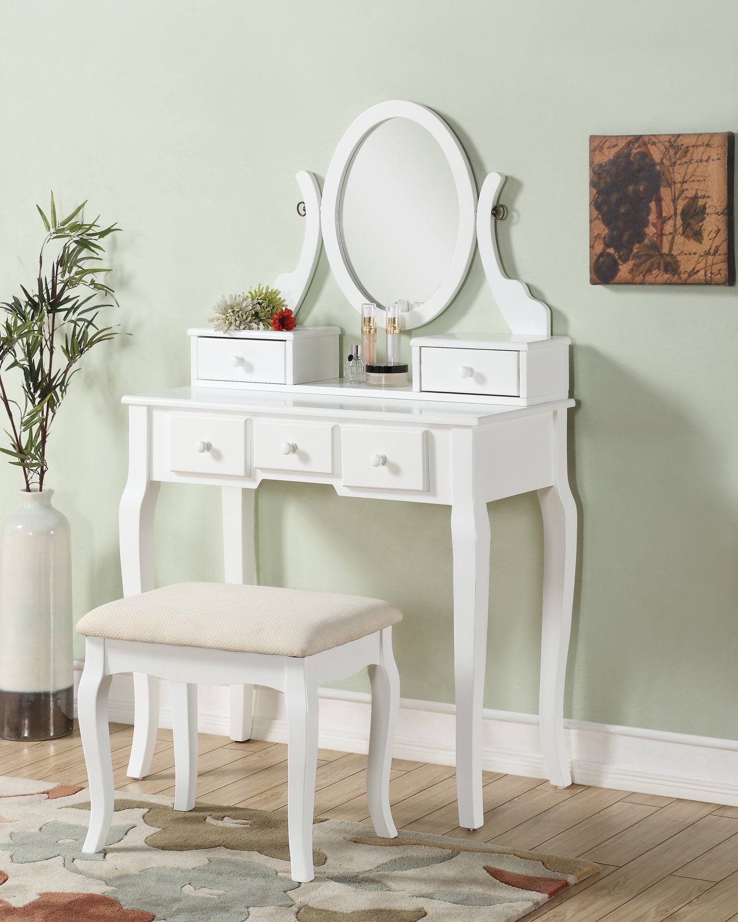 Ashley Wood Make-Up Vanity Table and Stool Set - White