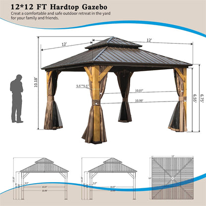 Shana 12 X 12 ft Hardtop Gazebo Outdoor Cedar Wood Frame  - Brown