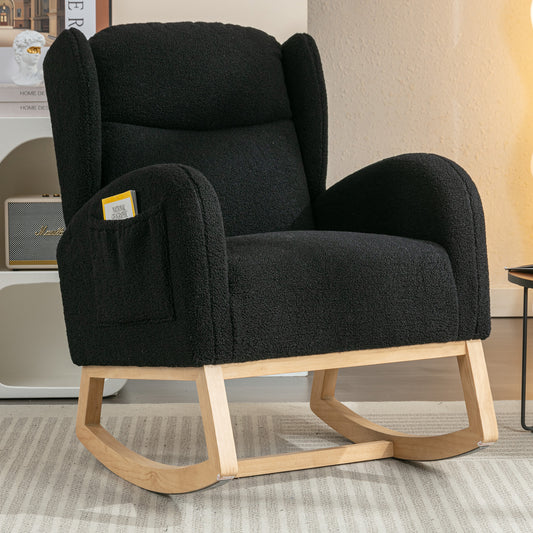 Nadia Teddy Fabric Rocking Chair - Black