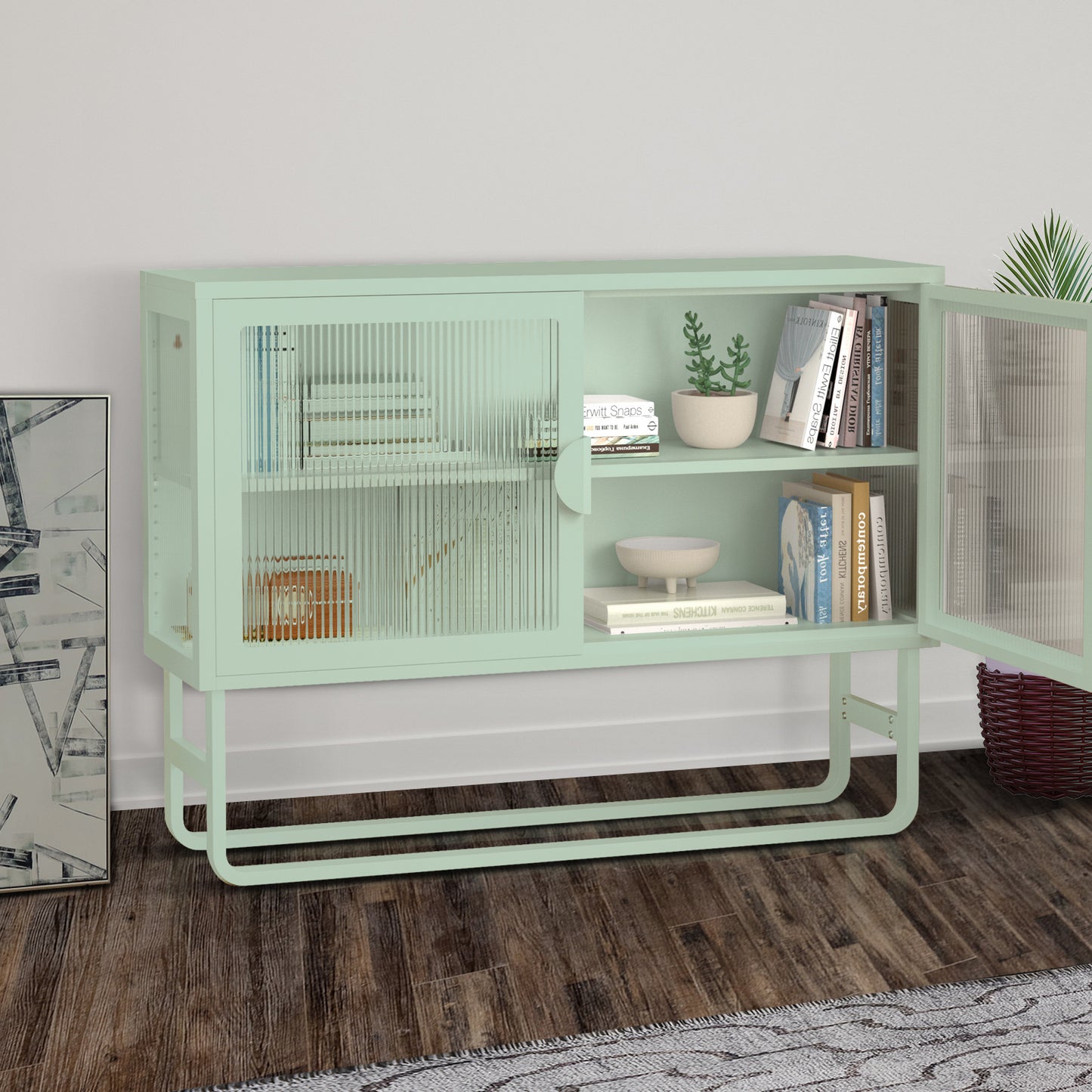 Tempered Glass Cabinet Credenza - Light Green