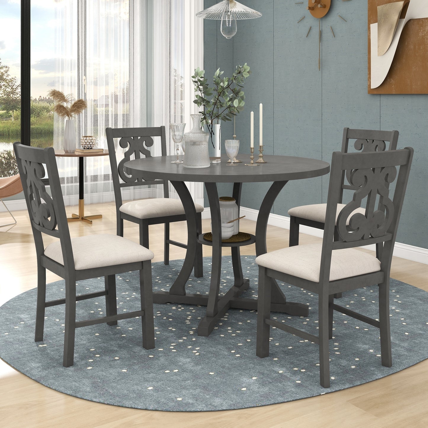 Tristan 5pc Dining Set Round Table 4x Side Chairs - Gray