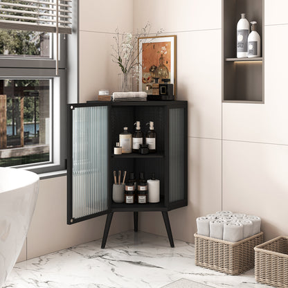 Rey Corner Cabinet with Tempered Glass - Black