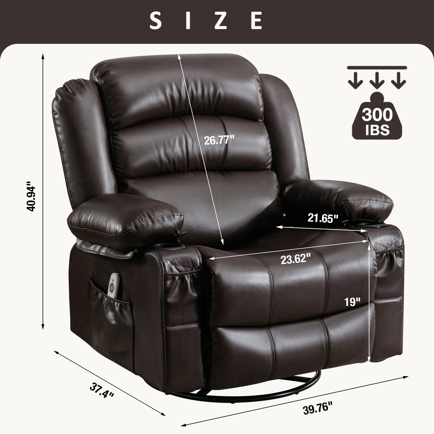 Float Massage Swivel Rocker Recliner Chair - Brown