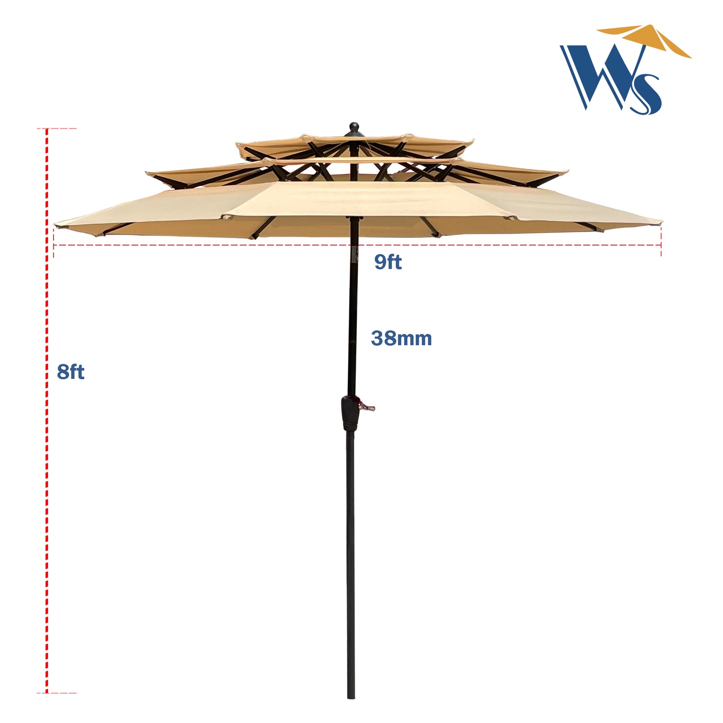 Zamora 9 ft 3-Tiers Outdoor Patio Umbrella with Crank  - Tan