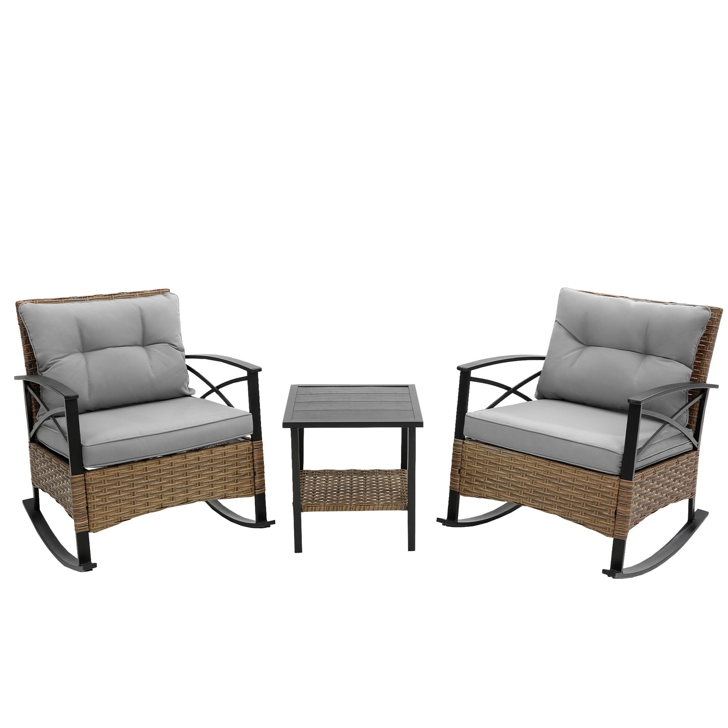 Stearns 3 Pc Rocking Rattan Set - Gray