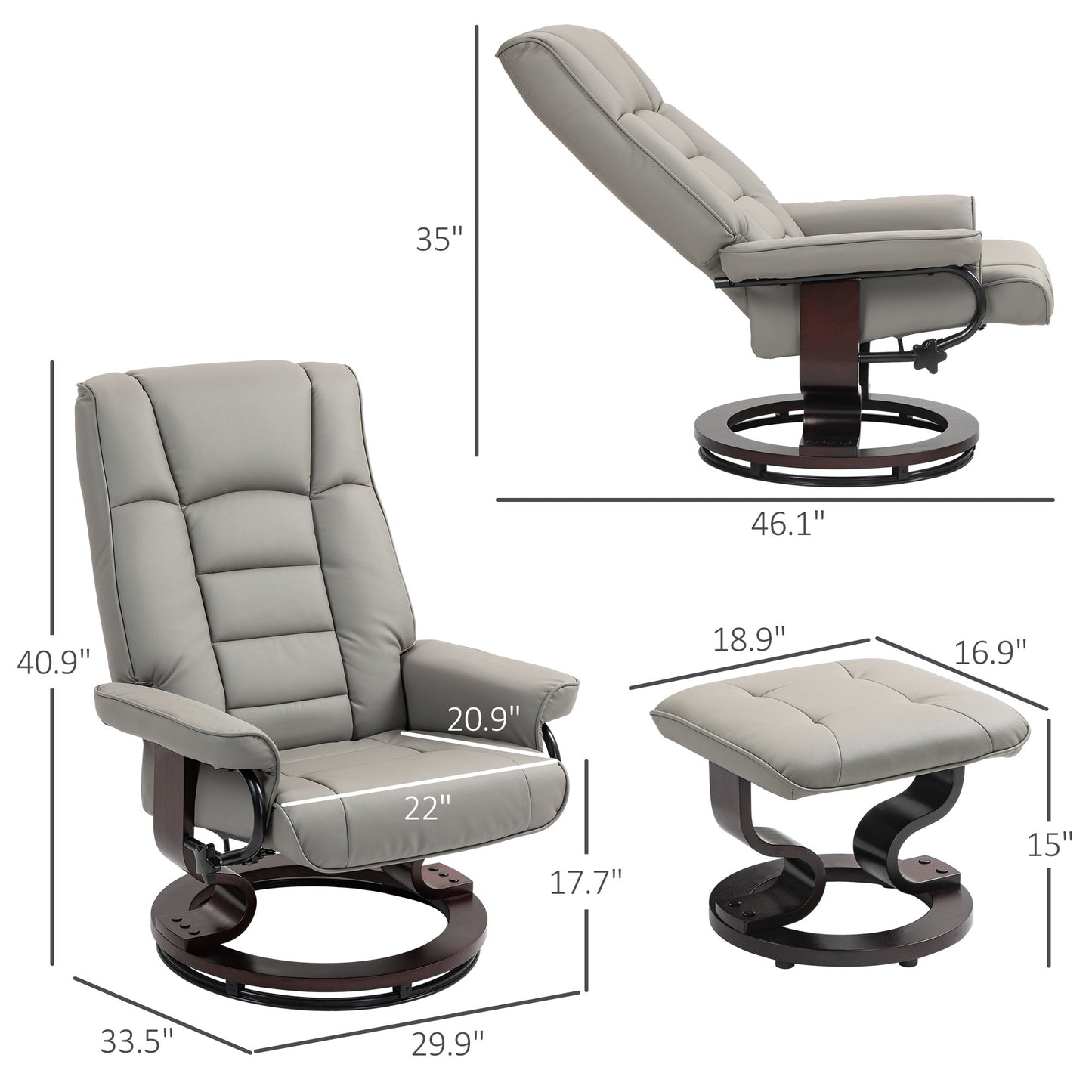 Lulu Swivel Recliner with Ottoman - Gray