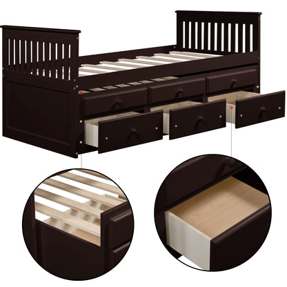 Abby Twin Daybed with Trundle Bed and Storage Drawers - Espresso