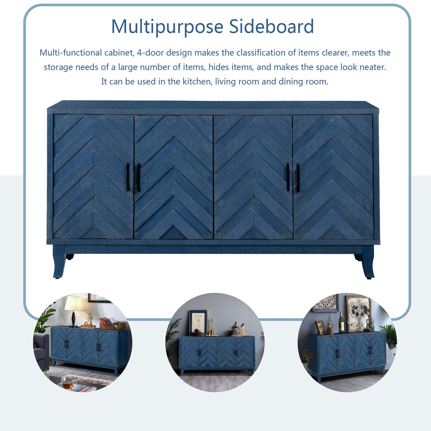 Wave Sideboard Cabinet - Navy Blue