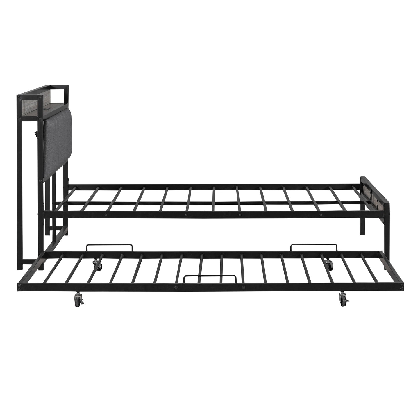 Quest Full Size Metal Platform Bed Frame with Trundle - Black