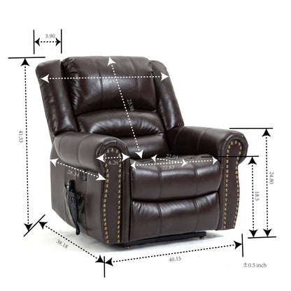 Zest Power Lift Faux Leather Recliner Chair Heat Massage Dual Motor - Brown