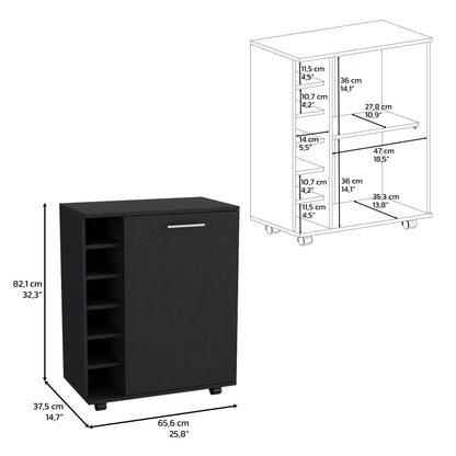 Halina Bar Cabinet With Wheels - Black