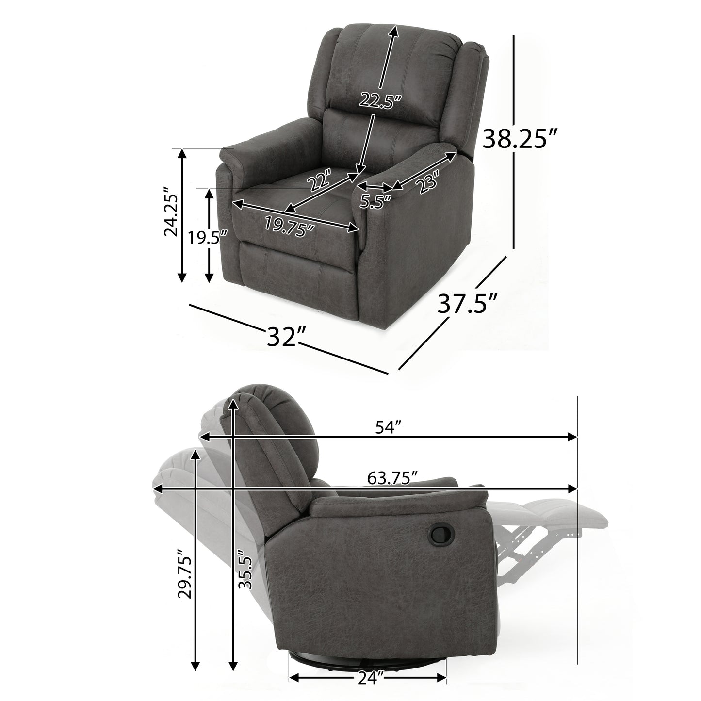 Margo Recliner Chair with Swivel - Slate