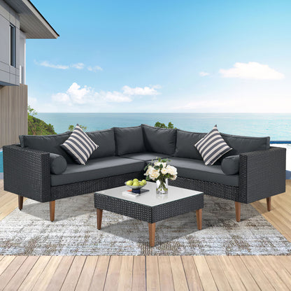 Selma  4 Pc Outdoor Wicker Sofa Set - Black+ Gray