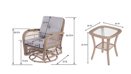 Vern 3 Pieces Outdoor Wicker Swive Rocking Chair Set