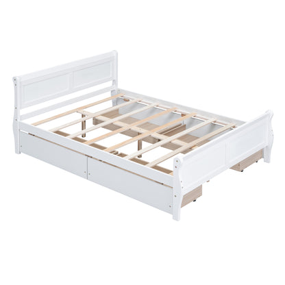 Meg Full Size Wood Platform Bed with 4 Drawers - White