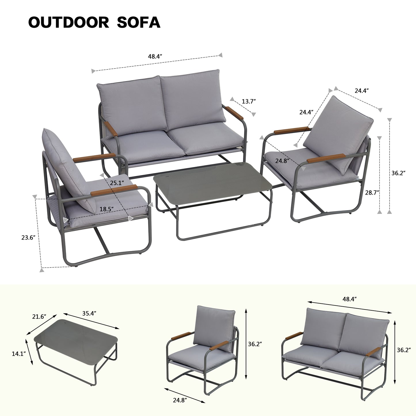 Julio 4 Pc Outdoor Patio Seating Set - Gray