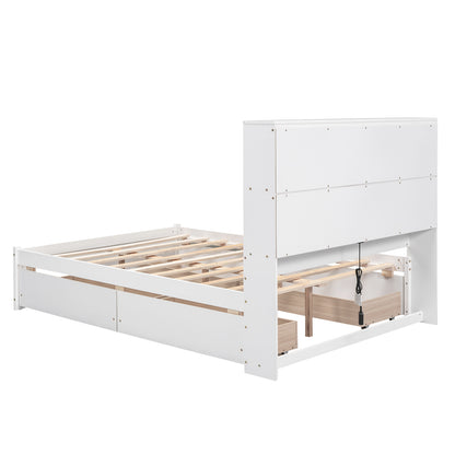 Jazz Full Size Platform Bed w 4 Drawers - White