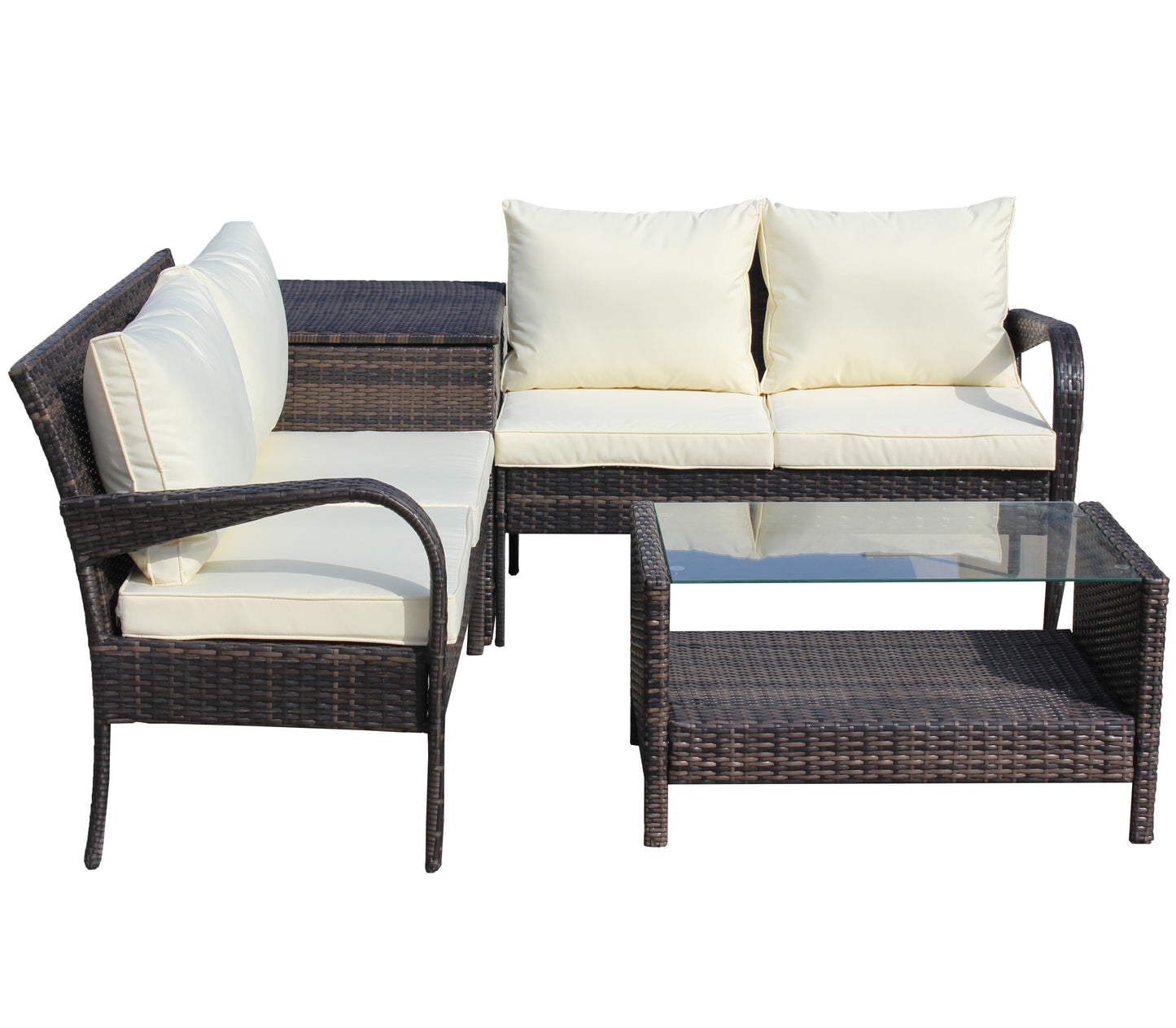 Berna 4 Pc Outdoor Patio Wicker Ratten Sofa Set - Brown