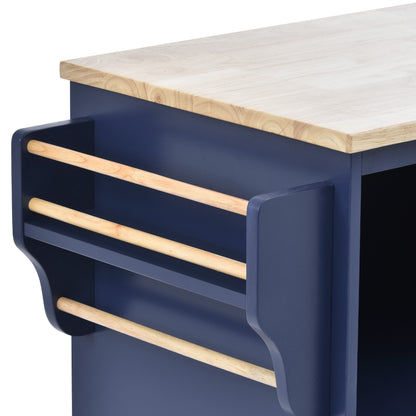 Retro Kitchen Island Cart with Storage Cabinet -Dark blue