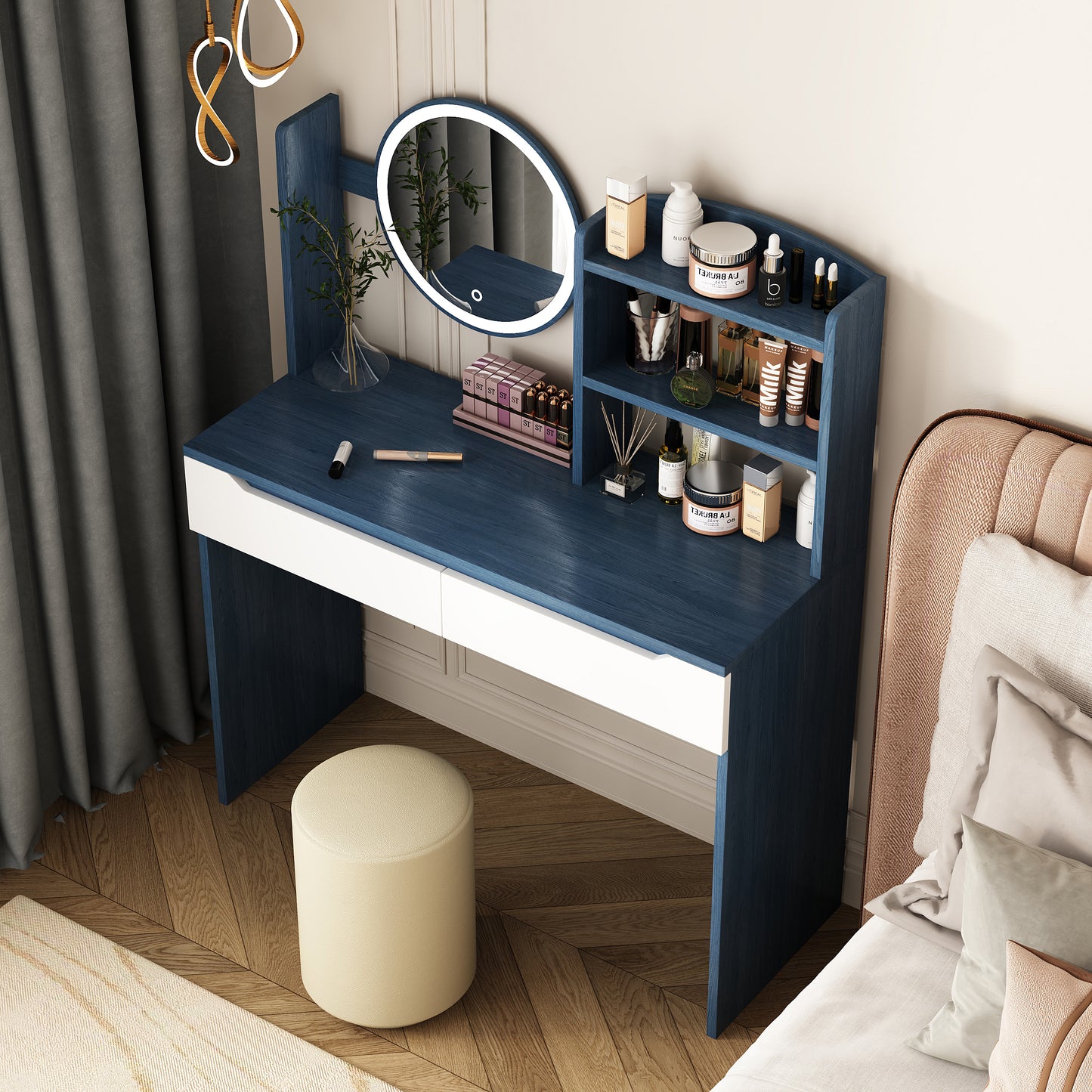 Anita Vanity Desk with HD Mirror - Blue