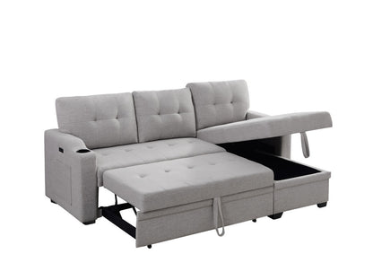 Mabel Linen Fabric Sleeper Sectional with cupholder, USB charging port and pocket - Light Gray