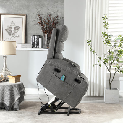 Elias Large Power Lift Recliner Chair with Massage - Gray