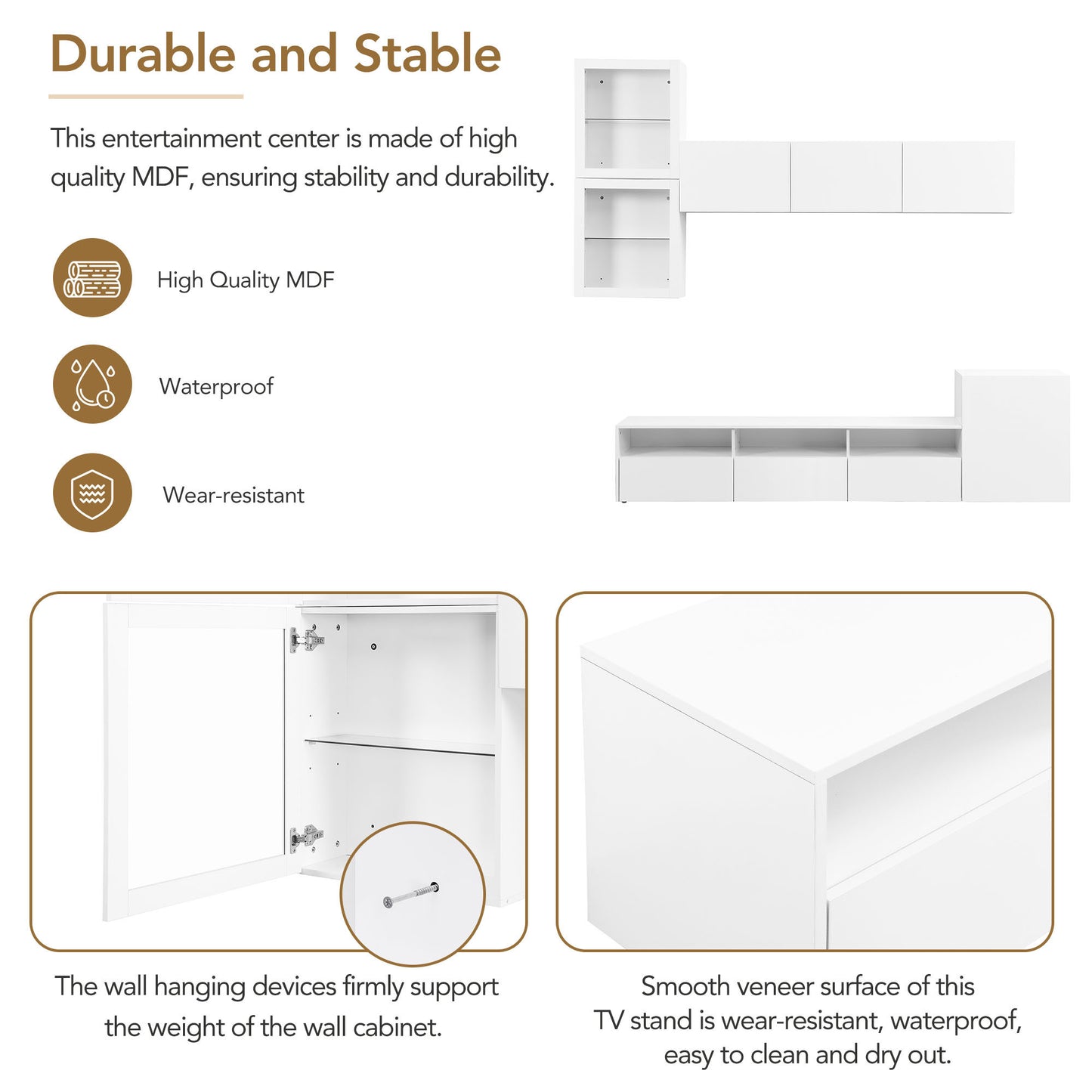 Sata TV Stand with Wall Mounted Floating Storage - White