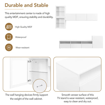 Sata TV Stand with Wall Mounted Floating Storage - White