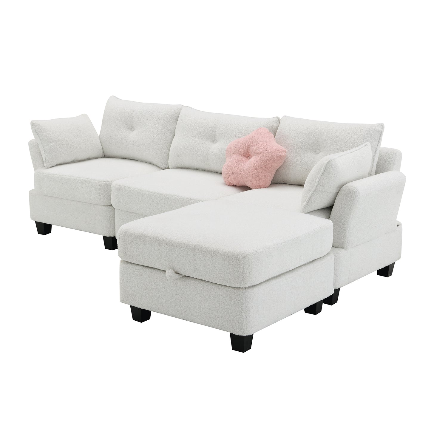 Fayen Velvet Sectional Sofa with Storage Ottoman - Beige