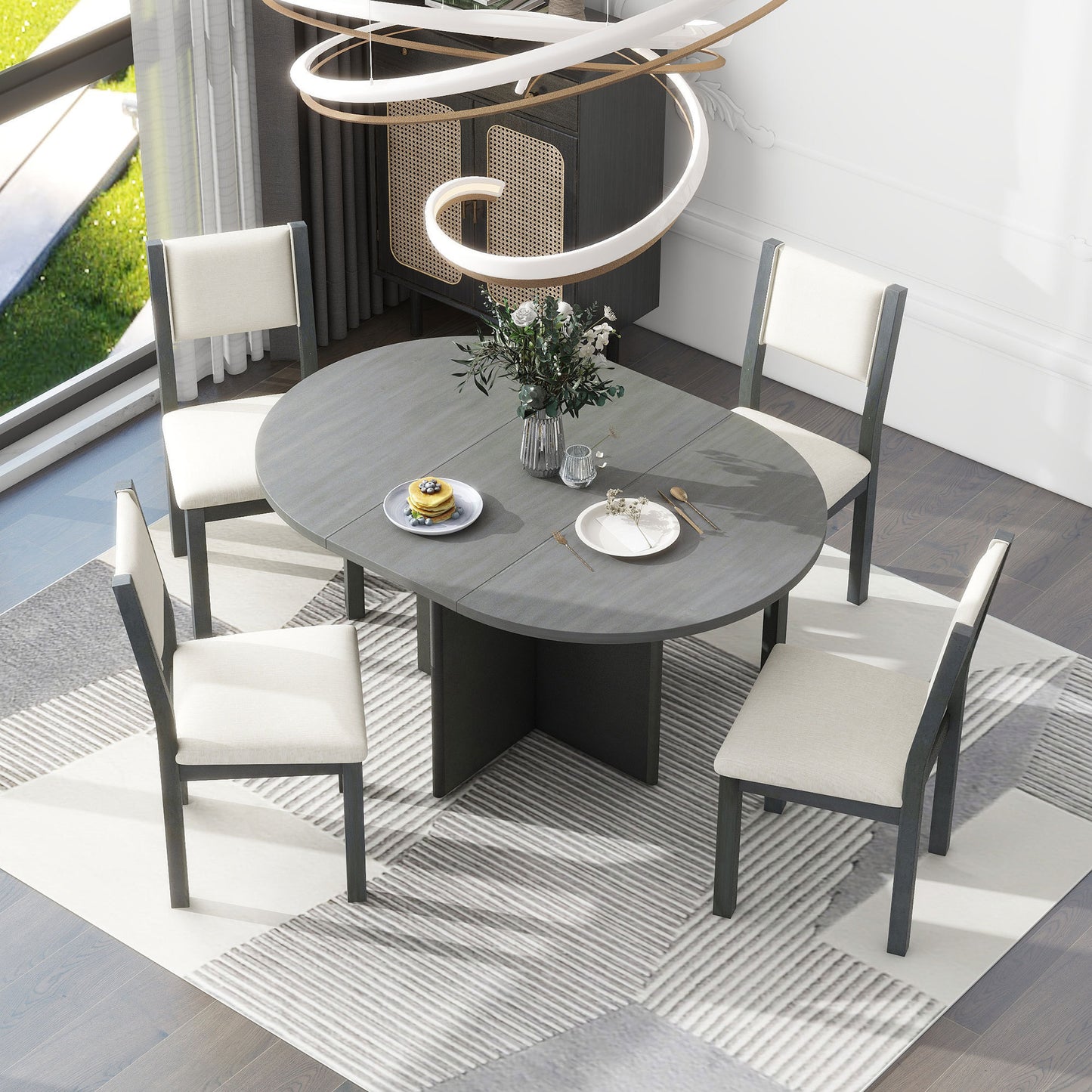 Trina 5pc Dining Set Extendable Table 4x Side Chairs - Gray