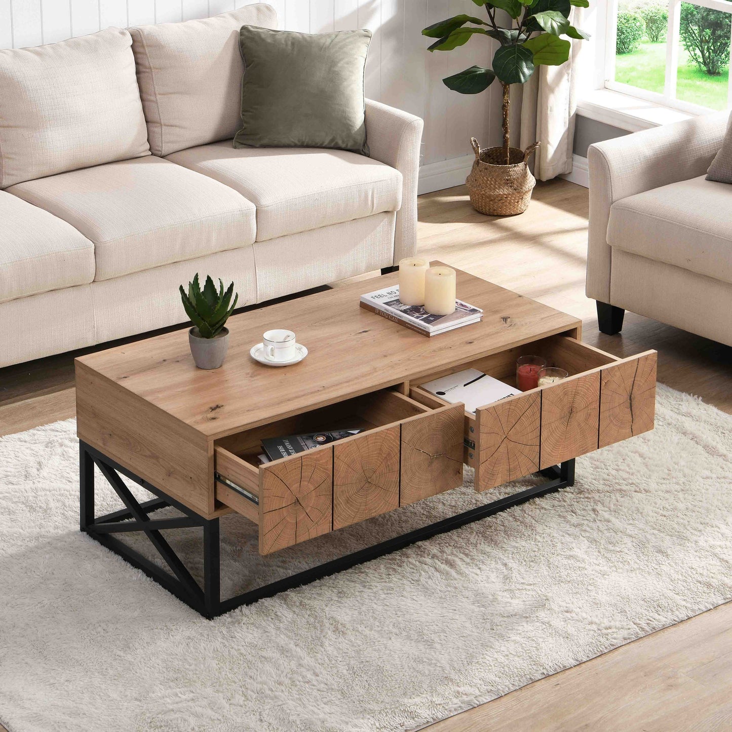 Industrial Coffee Table With Two Drawers