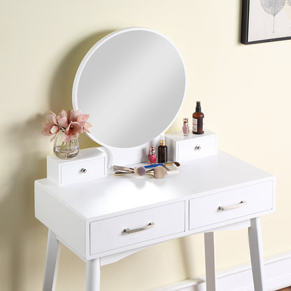 Liannon Wood Vanity and Stool Set - White