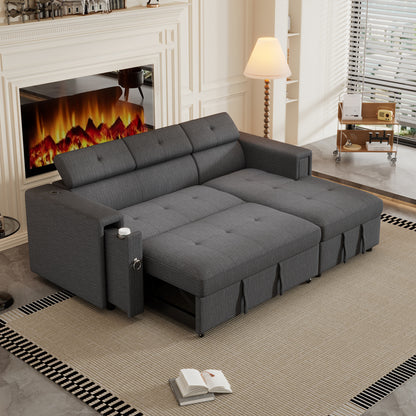 Tumic Pull-Out Sofa Bed L-Shape Sectional Sofa - Gray