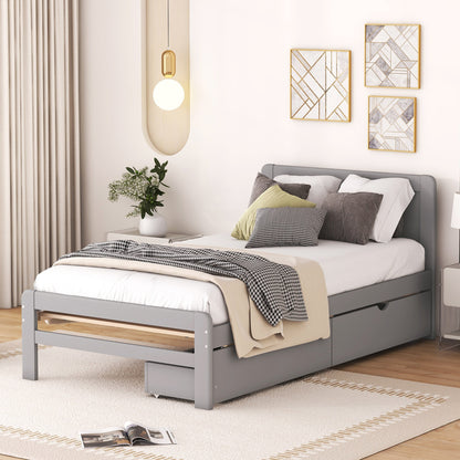 Neki Twin Size Platform Bed Frame with 2 Drawers - Gray