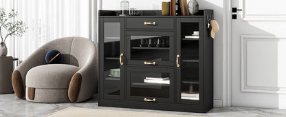 Karo Side Cabinet with 4 Glass Doors - Black