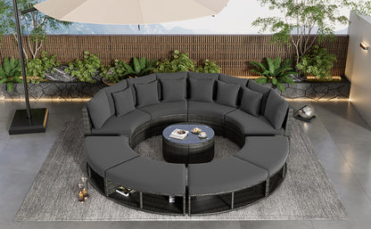 Serrano 9 Pc Outdoor Patio Circular Outdoor Sofa Set - Gray