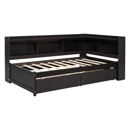 Parker Twin Size Daybed with Bookcases -Drawers - Espresso