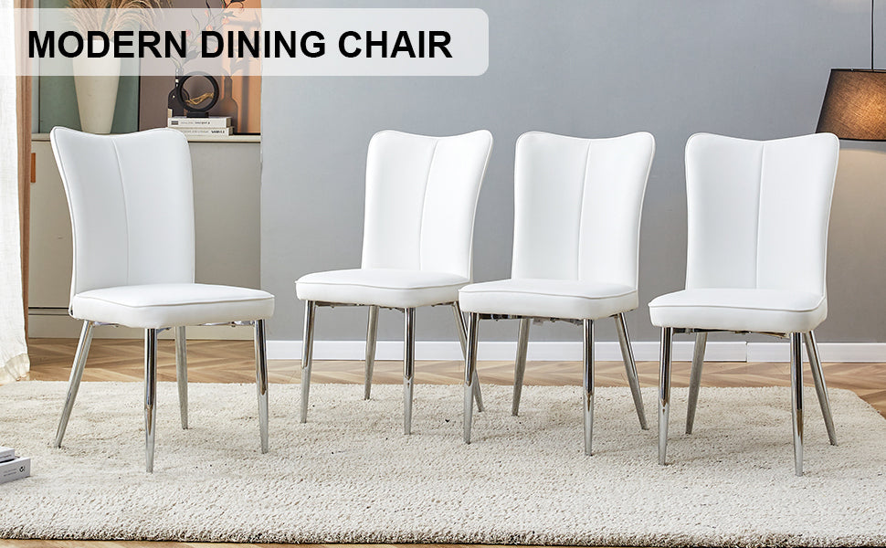 Carver PU Dining Chair Metal Leg (Set of 4) - White